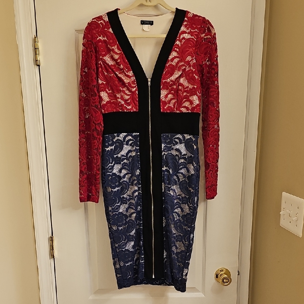 VENUS Red and Blue Lace Dress